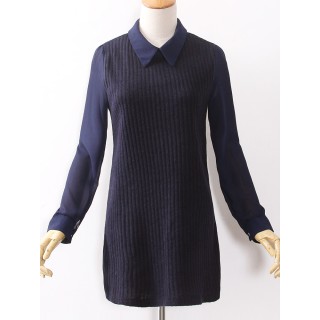 (最後現貨*1)YK612211【5折】日單FOR SCOMINE 雪紡袖拼接坑紋針織連身裙 毛衣洋裝